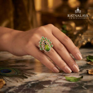 Bold Beauty Peacock Dimond Ring 18KT Gold Metal