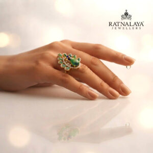 Bold Beauty Peacock Dimond Ring 18KT Gold Metal