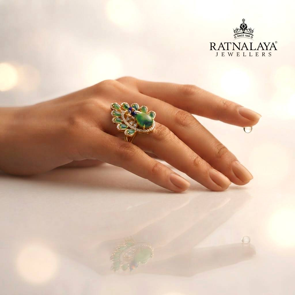 Bold Beauty Peacock Dimond Ring 18KT Gold Metal Bold Beauty Peacock Dimond Ring 18KT Gold Metal