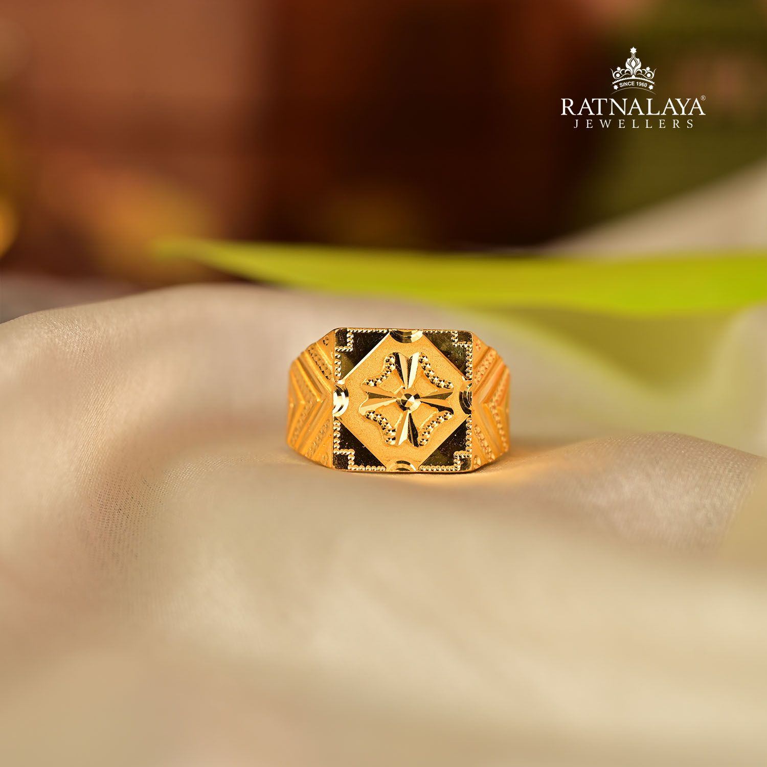 22K Gold Mens Ring (indian design) - RiMs9459 - 22Kt Mens Ring with quality  Star Signity stones studded (Indian design)