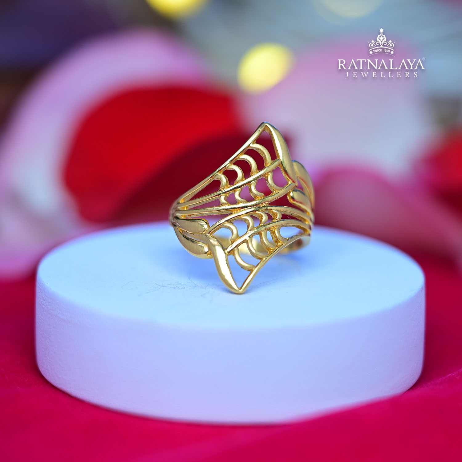 Buy Five Metal Leaf Design Gold Plated Impon Ladies Finger Ring Online