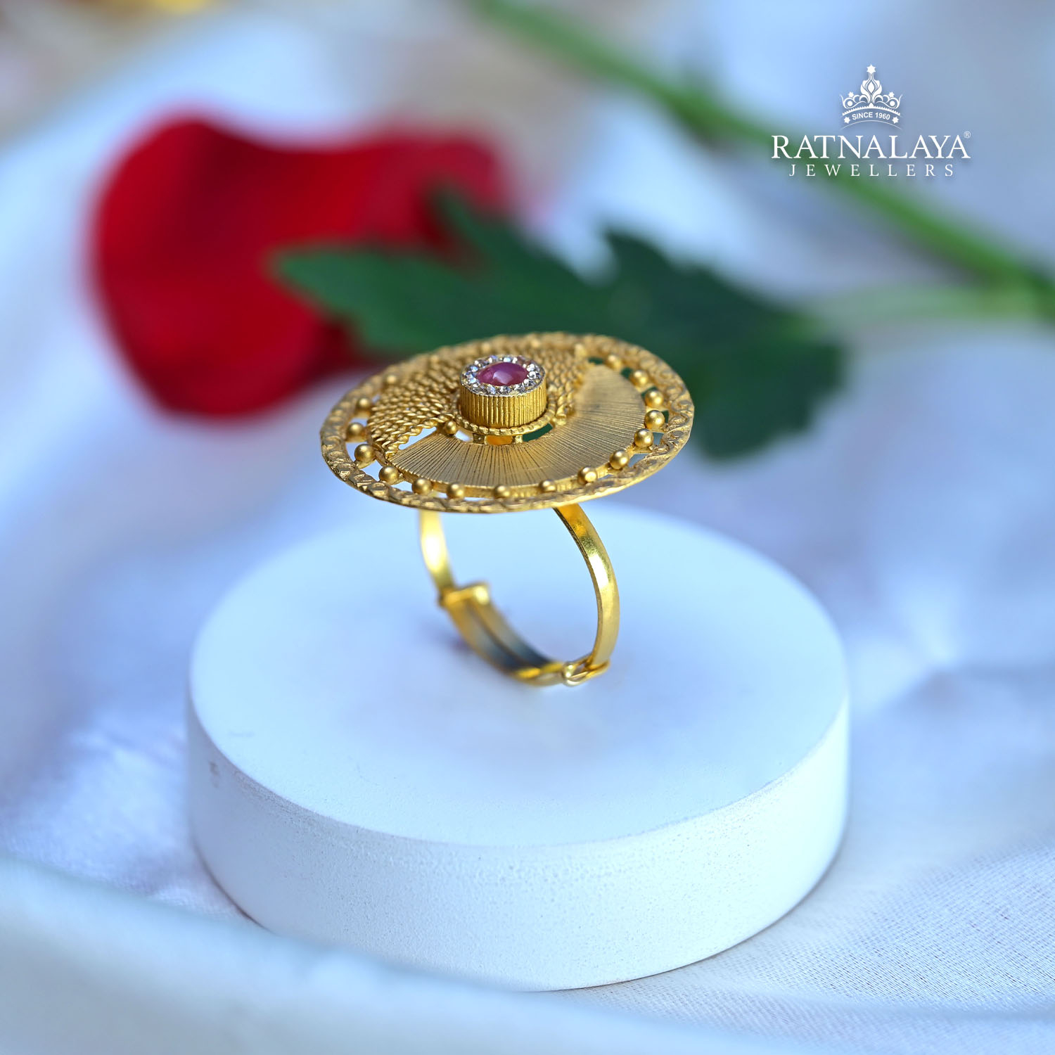 Antique Matte Gold Plated Ring - Mrigangi