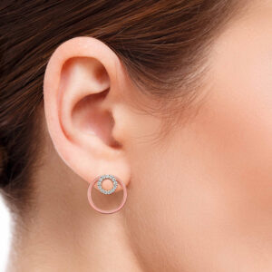 TWO CIRCLE DIAMOND EAR STUD FOR WOMEN