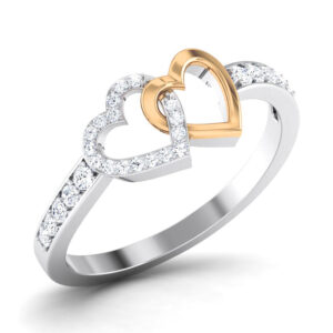 Valentine Rings Two heart shape Gold mix Platinum